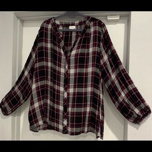 Blouse dressy or casual look. Checkered black white pink and silver color